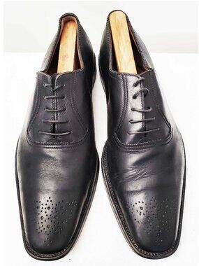 A. Testoni Men's Black Leather Oxford Brogue Dress Shoes  12 M Italy